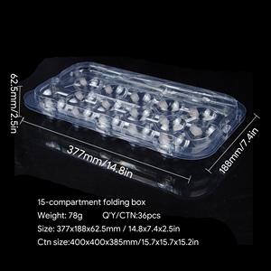 Caja de Plástico Transparente con Tapa Abatible de 15 Compartimentos para Envasado de Higos, Frutos Rojos y Uvas Frescas - Product Image 2