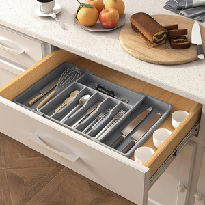Organisateur de tiroir à couverts ajustable en gros avec séparateurs, plateau extensible pour cuillères et fourchettes - Product Image 4