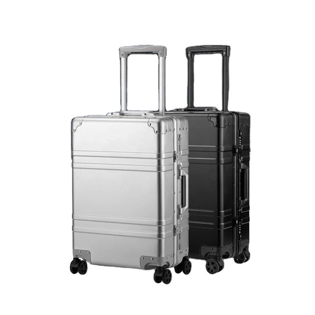 DongGuan JVR Metal Luggage Aluminum Alloy Carry-Ons Rolling Luggage Suitcase High Strength Bag TSA Unlock Silver 20 Inch