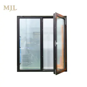 Mjl หน้าต่างอลูมิเนียมกระจกสองชั้นกระจกขนาดใหญ่ด้านนอกหน้าต่างป้องกันพายุเฮอริเคนเปิดและเอียง