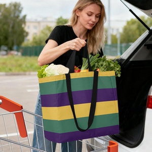 Bolso de Mano Acolchado de Poliéster Reutilizable de Gran Capacidad con Estampado Hawaiano a Rayas para Mujer, con Logotipo Personalizado - Product Image 4