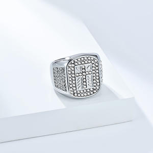 Men's <b>Titanium</b> Steel Cross <b>Ring</b> Full Diamond Micro Pave Geometric Shape Gift Jewelry Gold Silver Color K-R1000 - Product Image 4