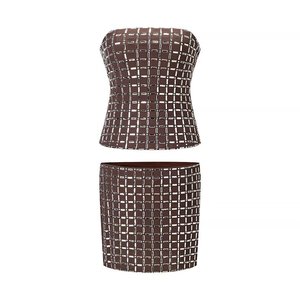 TAOP&ZA Nouvelle Collection Printemps 2026 – Ensemble Haut Bustier à Col Droit et Épaules Dénudées en Maille Pailletée et <span class=keywords><strong>Mini</strong></span>-<span class=keywords><strong>Jupe</strong></span> pour Femme 4772511 4772173 - Product Image 1