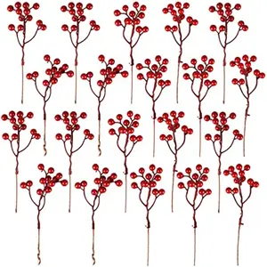 7.1 Inch Kunstmatige Rode Bessenstelen Bordeauxrode Bes Plukt Hulstbessen Takken Voor Handwerk Kerstversiering