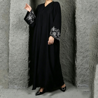 Abaya noire Nida brodée sur mesure, manches longues, élégante, robe musulmane pour femmes, Ramadan, vente en gros, abaya fermée