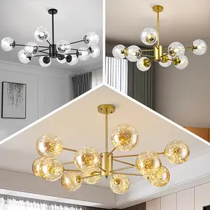 Novo Estilo Industrial Lustre De Vidro Bola E27 Luzes Pingente Luxo Sala Villa Hotel Teto Lustre Lâmpada