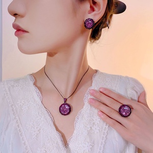 New Style Eco-friendly Copper Black Gold Plated 16-10MM Rose Cut Zircon Necklace <b>Earrings</b> Ring Jewelry <b>Set</b> for Women - Product Image 6