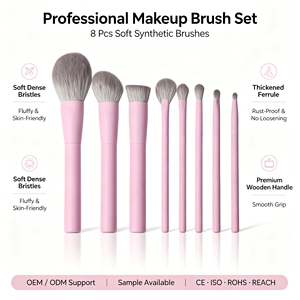 8 pinceaux <span class=keywords><strong>de</strong></span> maquillage cosmétiques <span class=keywords><strong>de</strong></span> haute qualité, rose, manche en bois premium, logo personnalisé, vegan, étiquette privée, pour femmes - Product Image 2