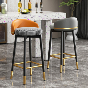 Sillas de Barra Económicas de Metal, Estilo Nórdico Moderno, Juego de Muebles para el Hogar, Sillas Altas de Cocina de Cuero Dorado de Lujo con Respaldo - Product Image 6