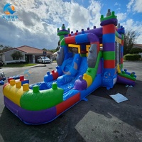 Toboggan aquatique gonflable commercial extérieur en PVC à double piste avec blocs de construction pour piscine, pour enfants, adultes, usage scolaire et résidentiel, personnalisable