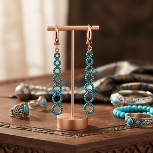 Turquesa CZ piedra diseño redondo geométrico encanto pendientes largos venta al por Mayor turco hecho a mano 925 plata esterlina joyería fina - Product Image 3