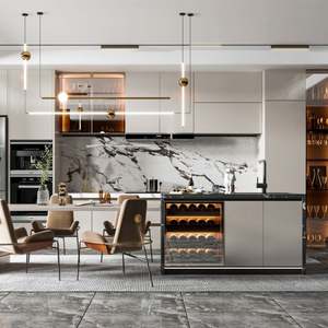 Armoire modulaire en contreplaqué de style singapourien pour cuisine, belle cuisine prête à l'emploi, design de cuisine complet de couleur blanche, armoires de cuisine en PVC - Product Image 1