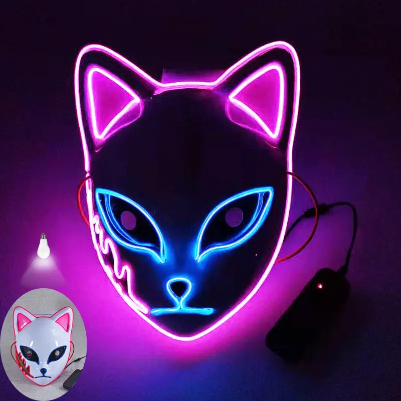 Di Qualità alla moda A Tema demone maschere di halloween cosplay Giapponese Anime Demone Slayer LED maschera per il viso