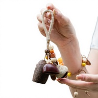 Pendentifs carillons à vent en bois de coquille de fruit naturel soigneusement sélectionnés, clochettes suspendues bruyantes faites à la main pour DIY, plantes, fruits, sacs à dos