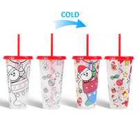 Vaso Mágico de Plástico de 24oz que Cambia de Color para Navidad, con Pajita de PP, de Una Sola Capa, para Fiestas y Eventos, Novedad al por Mayor de Fábrica