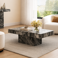 Ensemble de table basse et table d'appoint contemporains en placage de marbre noir pour salon