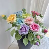 Vente en gros de fleurs artificielles en laine crochetée, petites roses en forme de bouton de fleur, bouquet de roses, décoration pour la maison