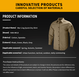 Camicia Casual da Uomo HAN WILD Tinta Unita, Impermeabile e Traspirante, Manica Lunga per Attività all'Aperto - Product Image 3