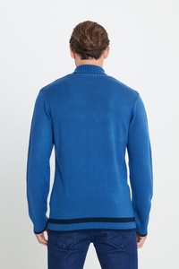 <strong>Men's</strong> <strong>Chunky</strong> <strong>Cable</strong> <strong>Knit</strong> Turtleneck Sweater 100% Wool Long Sleeve Pullover <strong>Jumper</strong> Royal Blue - Product Image 2