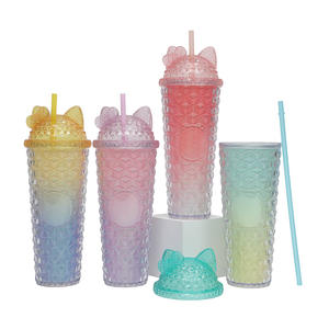 แก้วพลาสติกสองชั้นลายการ์ตูนทุเรียนเคที ความจุเยอะ ผลิตจากโรงงานโดยตรง เหมาะสำหรับงานปาร์ตี้ - Product Image 2