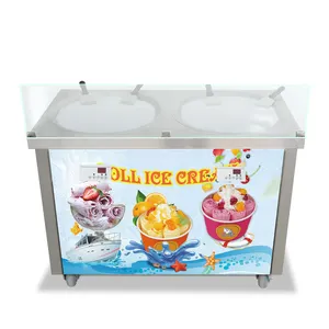 New double round pan fried ice cream machine with baffle plate rolled ice cream maker fry ice cream roll machine