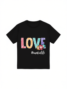 T-shirt da donna taglie forti con stampa Love Blessed, girocollo, manica corta, design geometrico casual, 100% cotone, primavera estate - Product Image 1