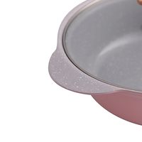 Poêle antiadhésive en aluminium rose personnalisée en usine avec un revêtement en marbre équipé d'un couvercle et d'oreilles de pot intégrées