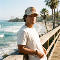 Casquette de camionneur à 5 panneaux, style hip-hop sportif, en toile polyester/coton avec maille, motif imprimé, pour activités de plein air, plage et pêche