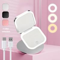 Miroir de maquillage pliable à LED, rechargeable par USB, double face, lumière à 3 couleurs, miroir de poche pour cosmétiques, utilisation portable en voyage