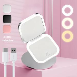 LED Foldable Makeup Mirror USB Rechargeable Double Sided 3 Color <b>Light</b> Pocket Cosmetics Mirror Portable Travel Use - Product Image 1