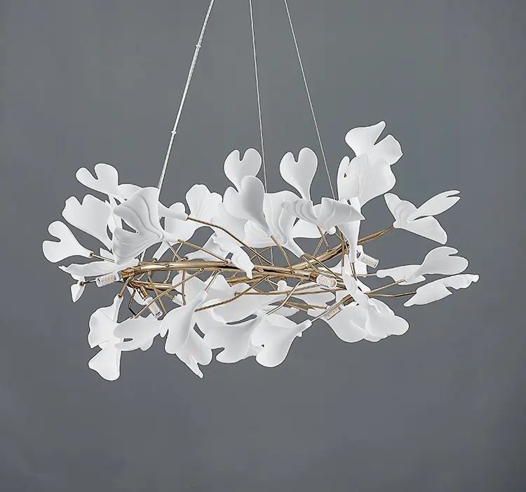 Simple white copper ceramic leaf dining room chandeliers, Nordic designer, iron ceramic chandeliers&pendant lights