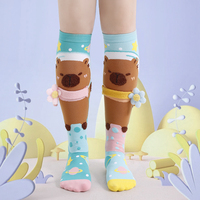 Chaussettes de sport en coton mi-mollet pour filles, motif Capybara 3D, extensibles, confortables, tricotées, absorbant la transpiration, chaudes