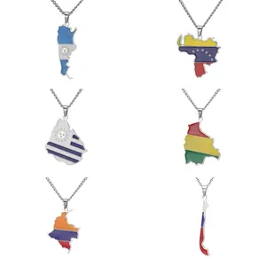 Amérique du sud pays carte pendentif collier argentine colombie chili acier inoxydable pays drapeau carte colliers bijoux de mode