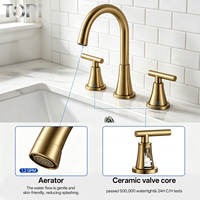Robinet mitigeur de lavabo de salle de bain contemporain à double poignée en acier inoxydable avec finition céramique, pour montage sur plan, eau chaude et froide, OEM