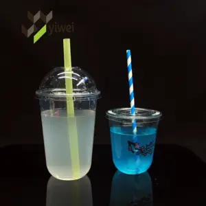 Hot Selling 12 16 20 OZ Plastic Cup Transparent Juice Yogurt Boba Bubble Tea U Shape Disposable Cup With Lids