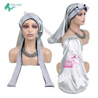 Bonnets en satin soyeux réversible à double couche avec logo personnalisé en gros, bande élastique longue, bonnet extra long pour tresses, perruques bouclées