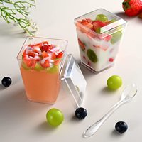 Mini Coupes à Dessert en Plastique Transparent de 150 ml avec Couvercles et Cuillères, Carrées Réutilisables pour Parfaits, Apéritifs et Dégustation