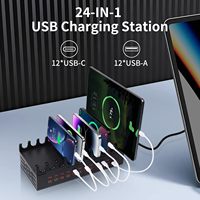 Estación de Carga Rápida USB C de 24 Puertos y 300W para Kindle, Teléfono, Tableta, Soporte para Múltiples Dispositivos