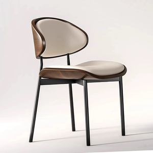Sedia da pranzo moderna in pelle con legno di noce in legno imbottito sedile in metallo nero gambe sedie per casa ristorante Hotel sala da pranzo - Product Image 4