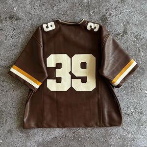 사용자 정의 인쇄 Pu 가죽 메쉬 대형 헐렁한 반팔 크롭 탑 스트리트웨어 레트로 야구 농구 저지 티셔츠 남성 - Product Image 4