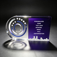 Neelpure 188059 Plaque personnalisée en cristal K9 violet en forme de D avec impression UV d'image technique pour récompense d'entreprise