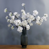 Fleur artificielle en soie à longue tige, fleur de poirier, ornement floral de style chinois pour la décoration esthétique de l'intérieur de la maison