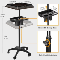 Chariot de salon multifonctionnel avec porte-gobelets, emplacements pour outils, roulettes pour extensions de cheveux et équipement de coiffure