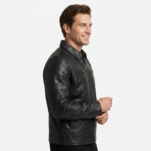 Spring Men's Casual Outdoor <b>Light</b> Weight Custom <b>Waterproof</b> Stand Collar Zipper High Street Bomber Men's Leather <b>Jacket</b> - Product Image 4