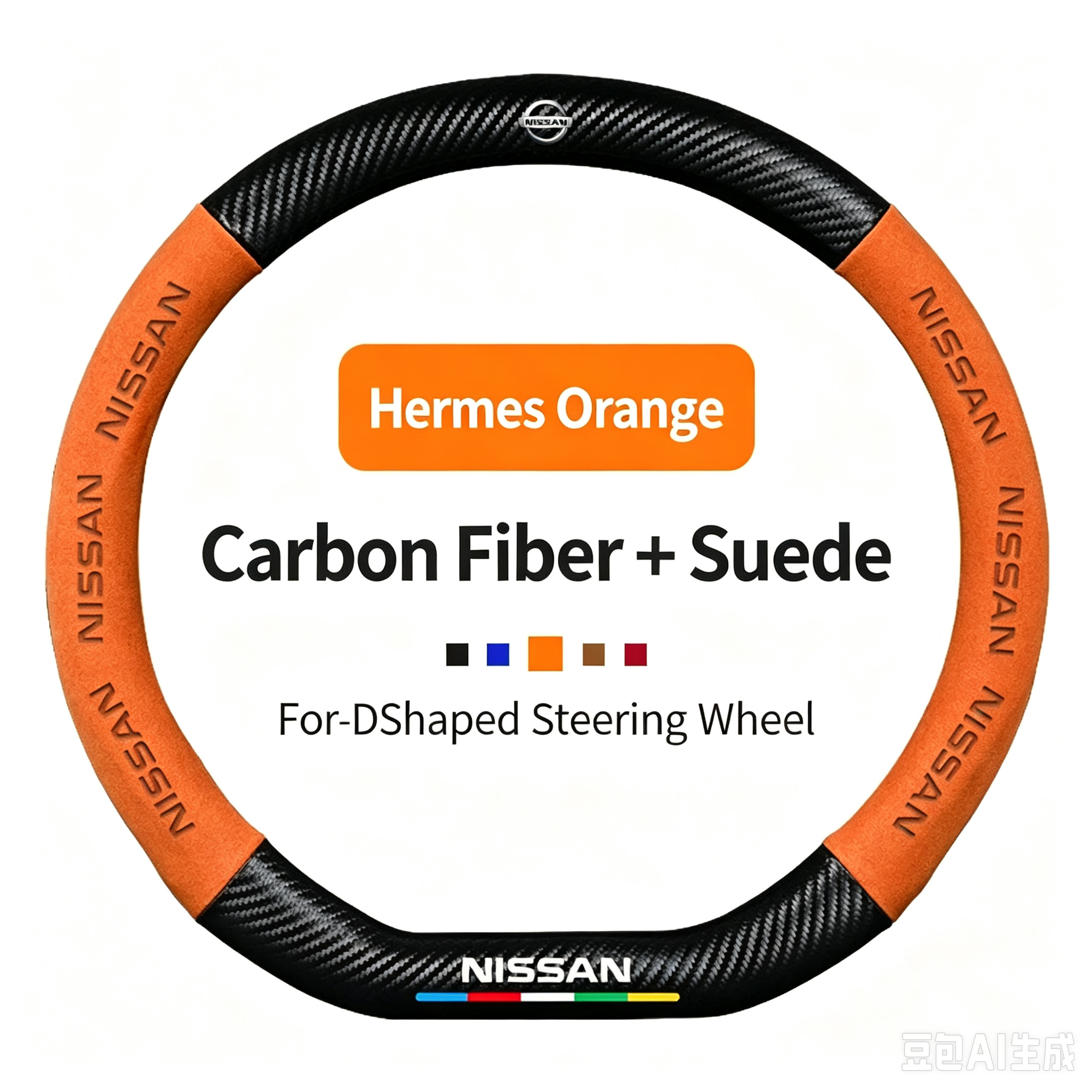 Orange premium en forme de D, motif fibre de carbone, suède