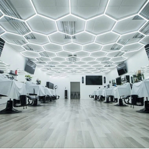 Lampe de <span class=keywords><strong>garage</strong></span> <span class=keywords><strong>LED</strong></span> 14 grilles en forme de nid d'abeille, éclairage <span class=keywords><strong>LED</strong></span> RGB <span class=keywords><strong>hexagonal</strong></span> moderne pour atelier de detailing automobile et <span class=keywords><strong>garage</strong></span> - Product Image 5