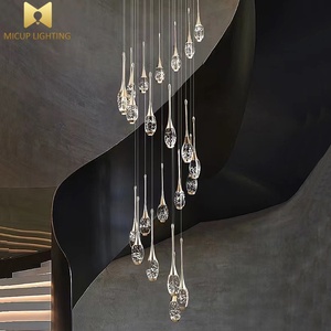 Lampadario girante di cristallo moderno della scala <span class=keywords><strong>per</strong></span> la casa con l'alta goccia di pioggia di lusso del soffitto ha condotto il lampadario <span class=keywords><strong>per</strong></span> l'entrata dell'hotel - Product Image 1