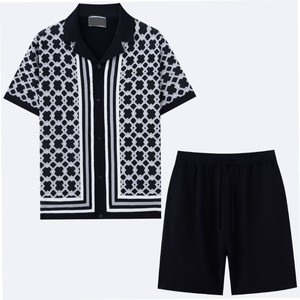<span class=keywords><strong>Camicia</strong></span> da uomo di alta qualità 2025 estate Casual maglia Top pantaloni Set su misura su misura <span class=keywords><strong>a</strong></span> manica corta stile europeo americano - Product Image 1