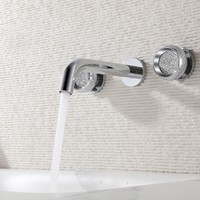Robinet de lavabo mural en laiton avec double poignée en cristal, mitigeur dissimulé de luxe pour eau chaude et froide