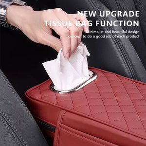 Wholesale Car Armrest <b>Cover</b> PU <b>Leather</b> With Tissue Storage Memory Foam Height Pad Auto Center Protective <b>Cushion</b> Support - Product Image 3
